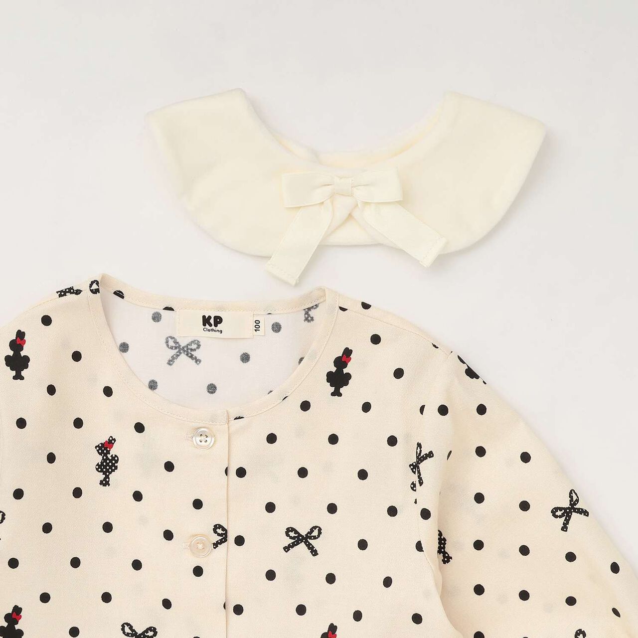 Dot Ribbon Pattern Viera One-Piece Dress [with Tippet],Ivory, large image number 3