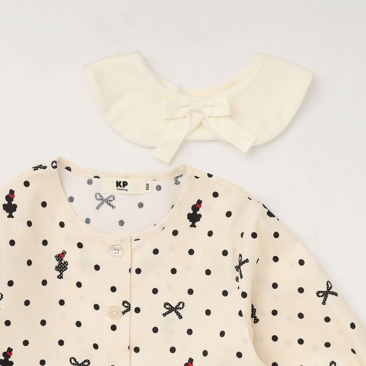 Dot Ribbon Pattern Viera One-Piece Dress [with Tippet],Ivory, medium image number 3