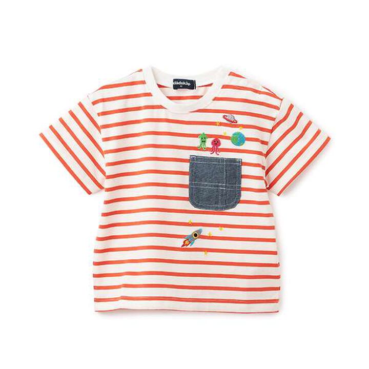 Alien Stripe Short Sleeve T-Shirt from Pocket,Off white, medium image number 16