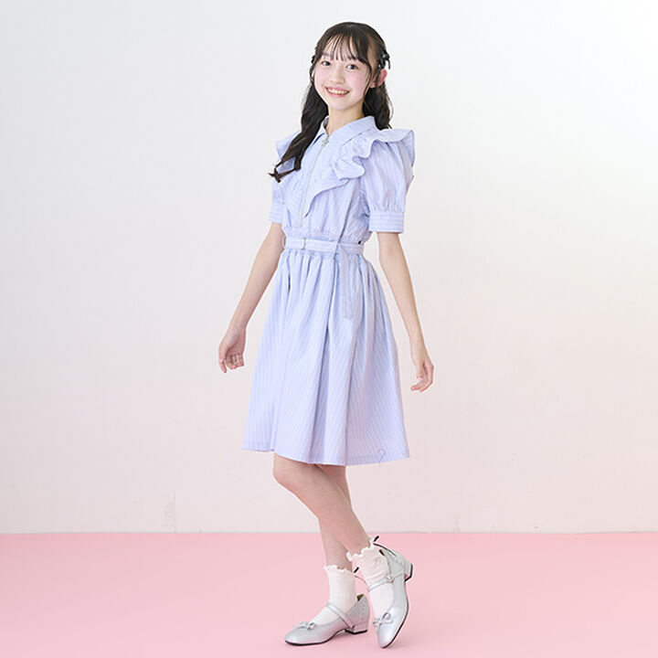 Half-Zip Frill One-Piece Dress,Sax blue, medium image number 14