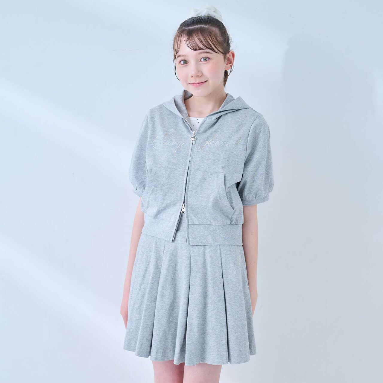 [Cool Touch & UV Protection] Rhinestone Sparkling Logo Zip Parka Outfit Set,Gray, large image number 2