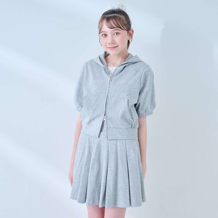 [Cool Touch & UV Protection] Rhinestone Sparkling Logo Zip Parka Outfit Set,Gray, medium image number 2