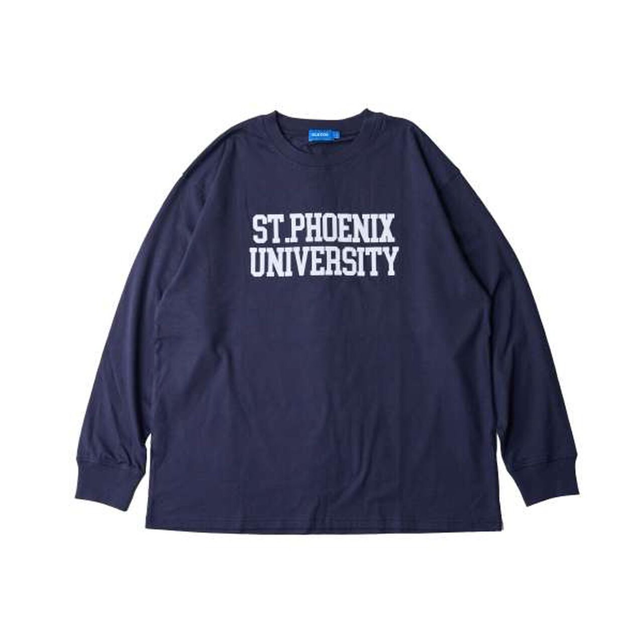 Flocked College Logo Print Long-Sleeve T-Shirt,Navy, large image number 0