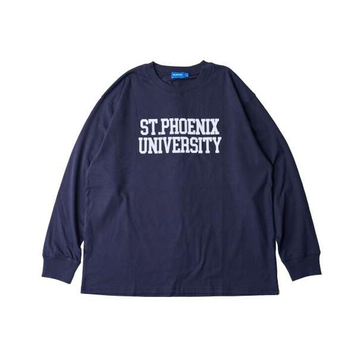Flocked College Logo Print Long-Sleeve T-Shirt,, medium