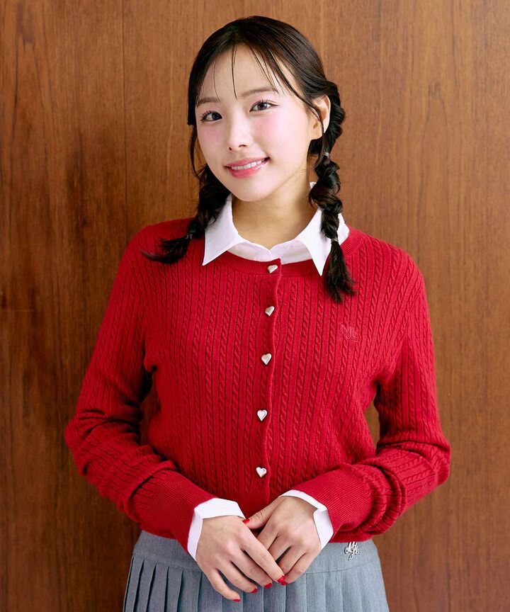 Heart Button Cable Cardigan,, medium