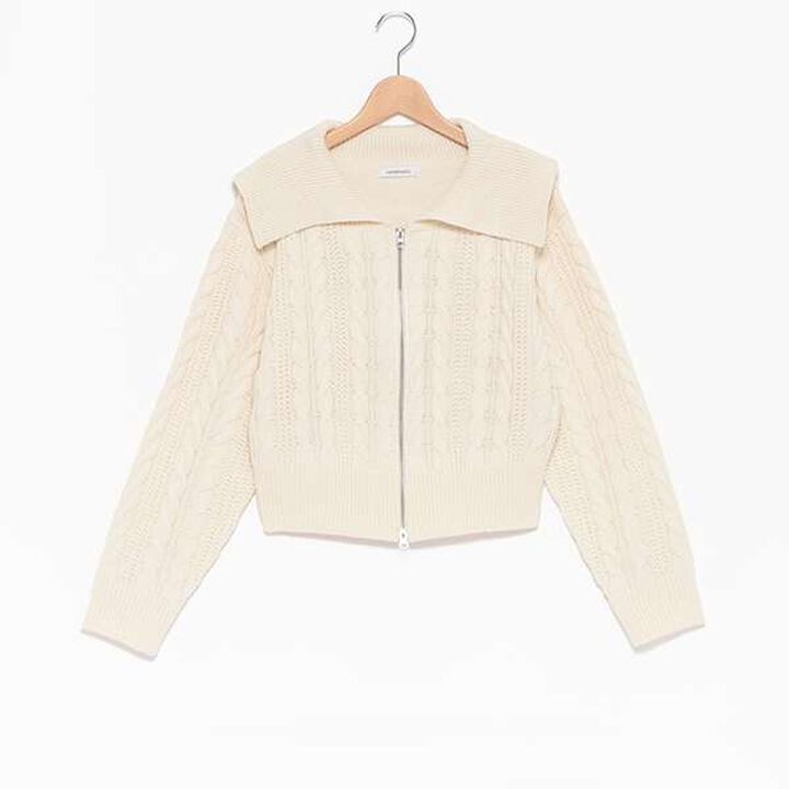 Washable Cable Knit Zip Cardigan,Wine red, medium image number 9