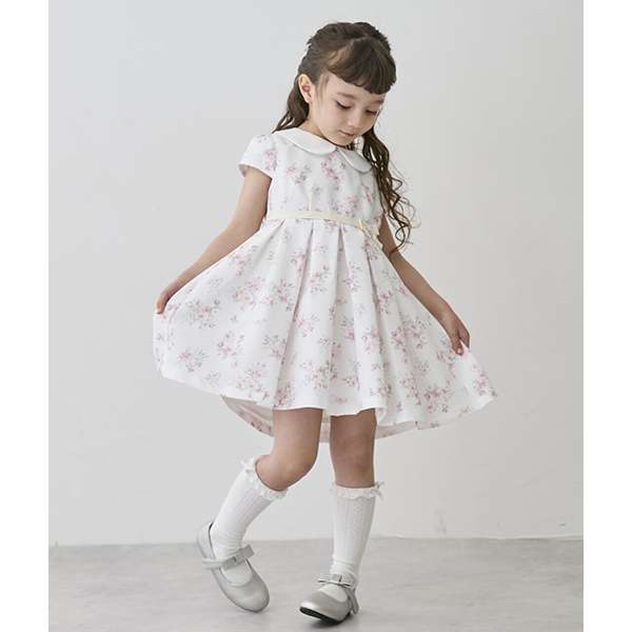 Occasion Collar Pleated One-Piece Dress,Light gray, large image number 1