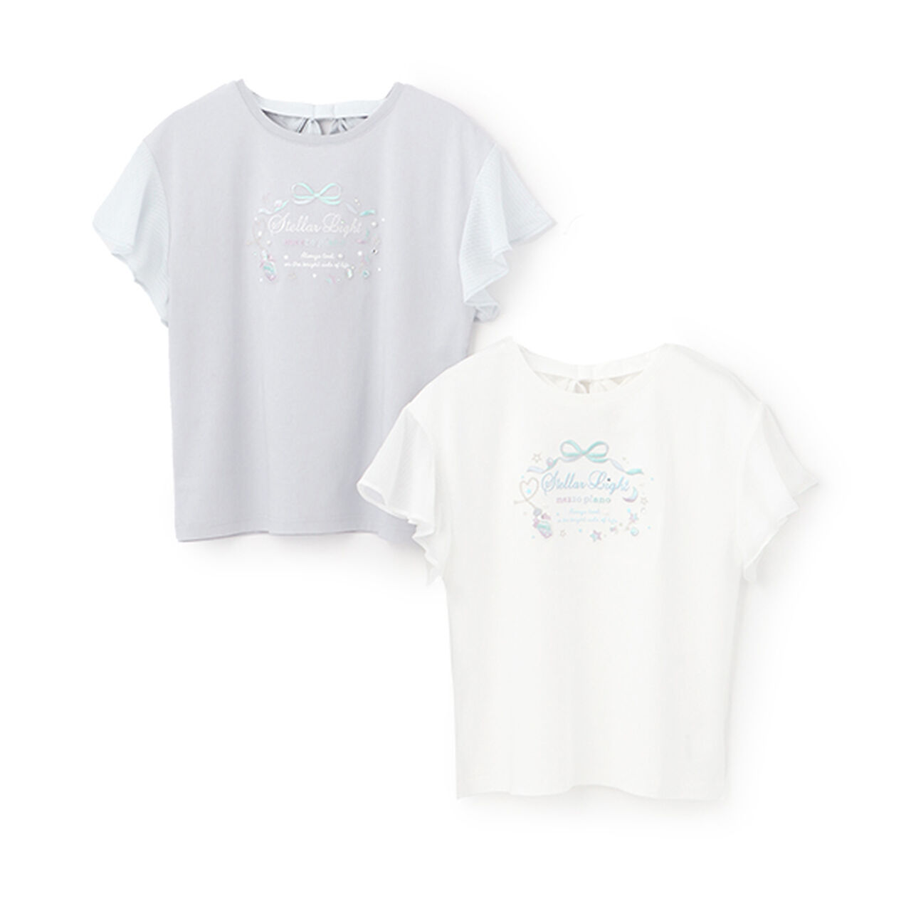 Flare Sleeve Back Ribbon Short Sleeve T-Shirt,Sax blue, large image number 5