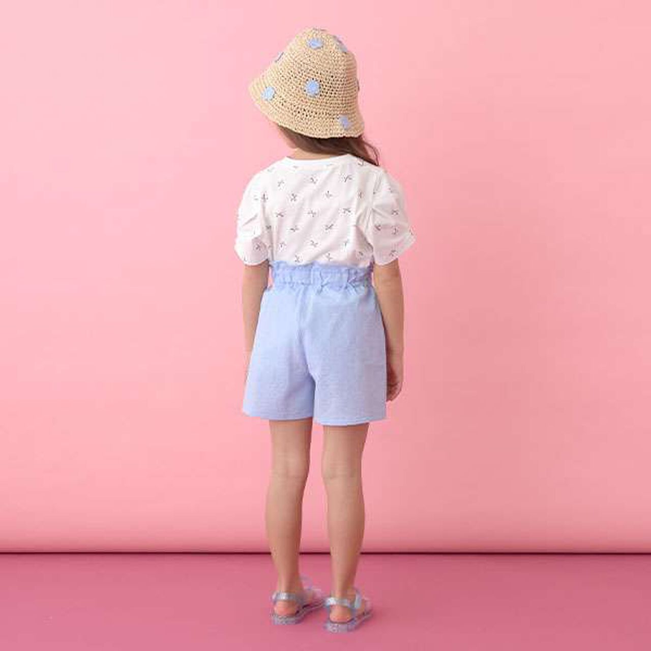 [Soft Cotton] Assorted All-Over Pattern T-Shirt with Tuck Sleeves,Moderate blue, large image number 9