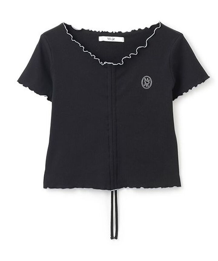 Front Shirred Short-Sleeve Ribbed Top,Lavender, medium image number 3