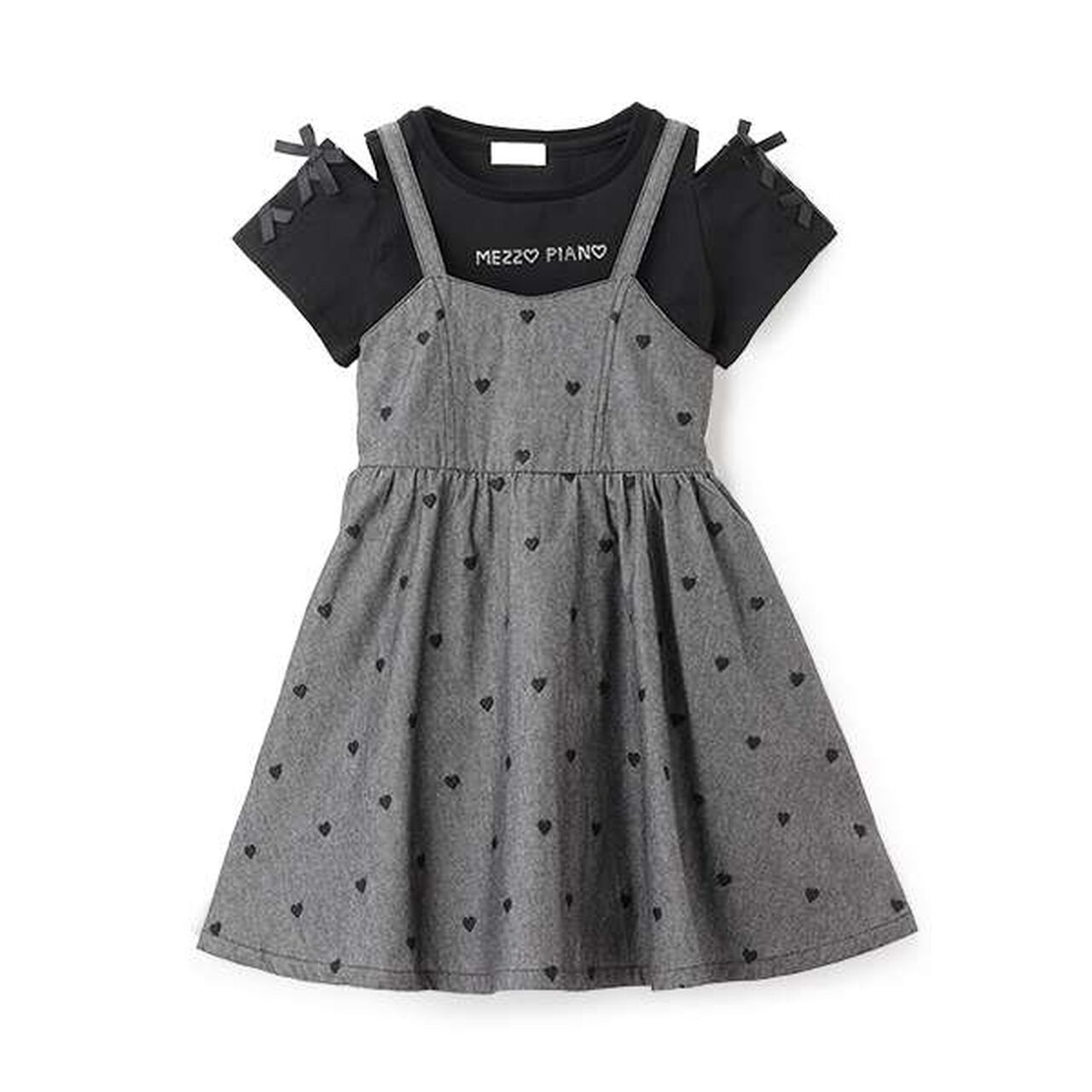 Shoulder Opening T-Shirt & Camisole One-Piece Dress Set,Black, large image number 0