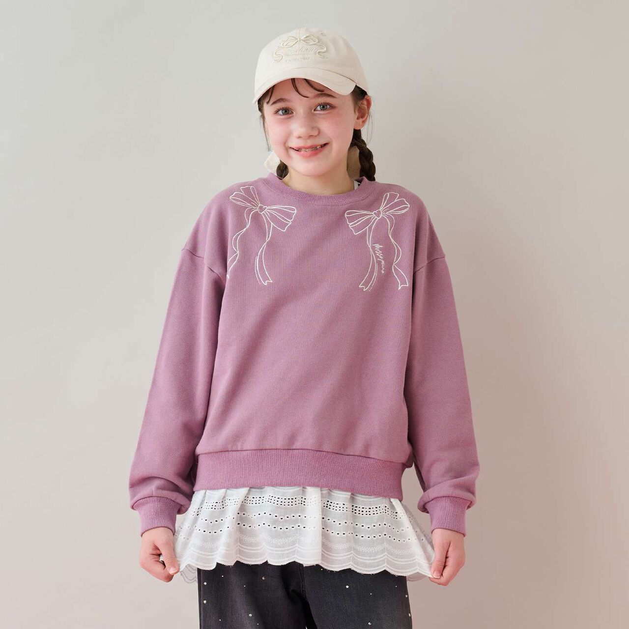 Lace Layered Sweatshirt,Lavender, large image number 0