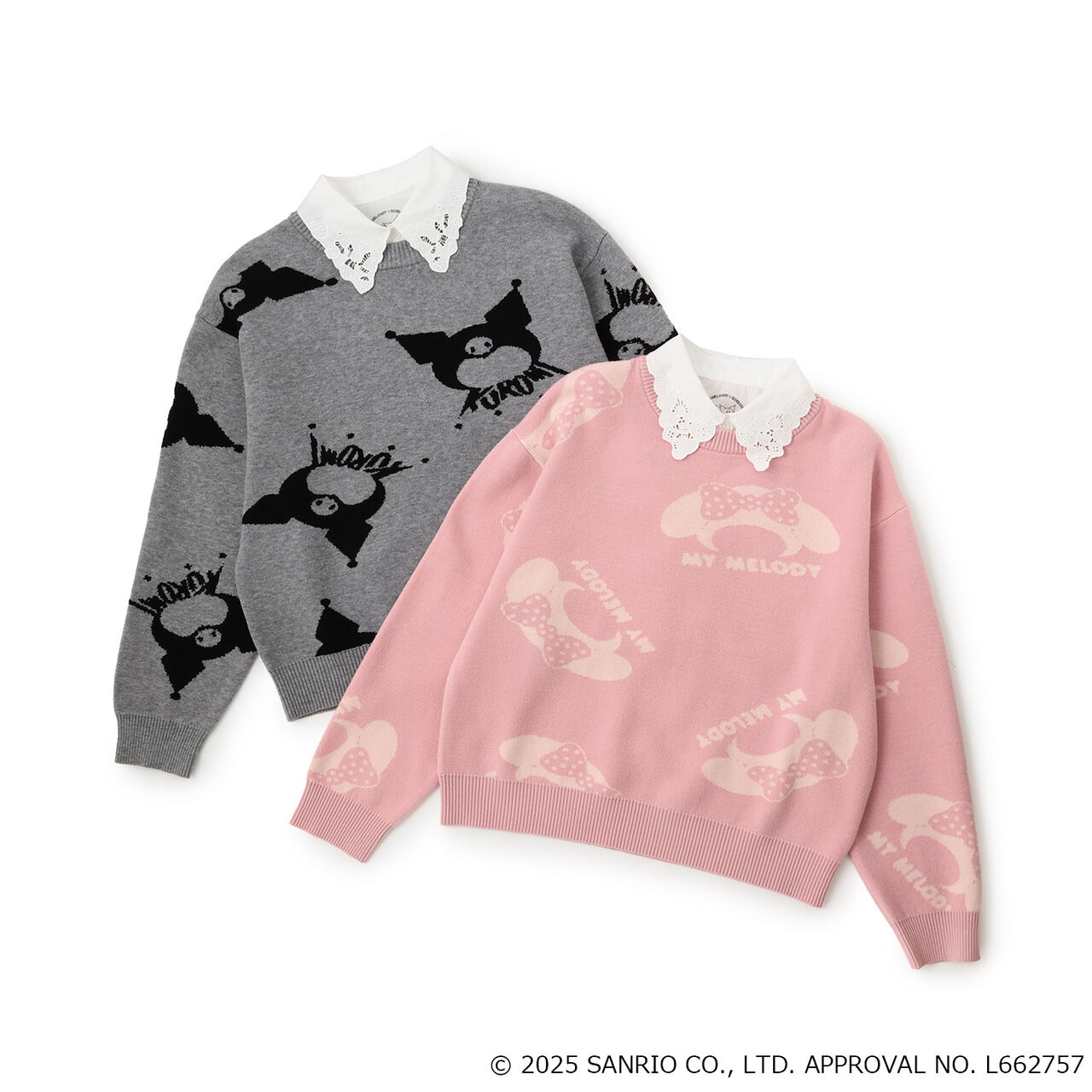 My Melody / Kuromi All-Over Pattern Jacquard Pullover & Lace Collar Set,Black, large image number 10