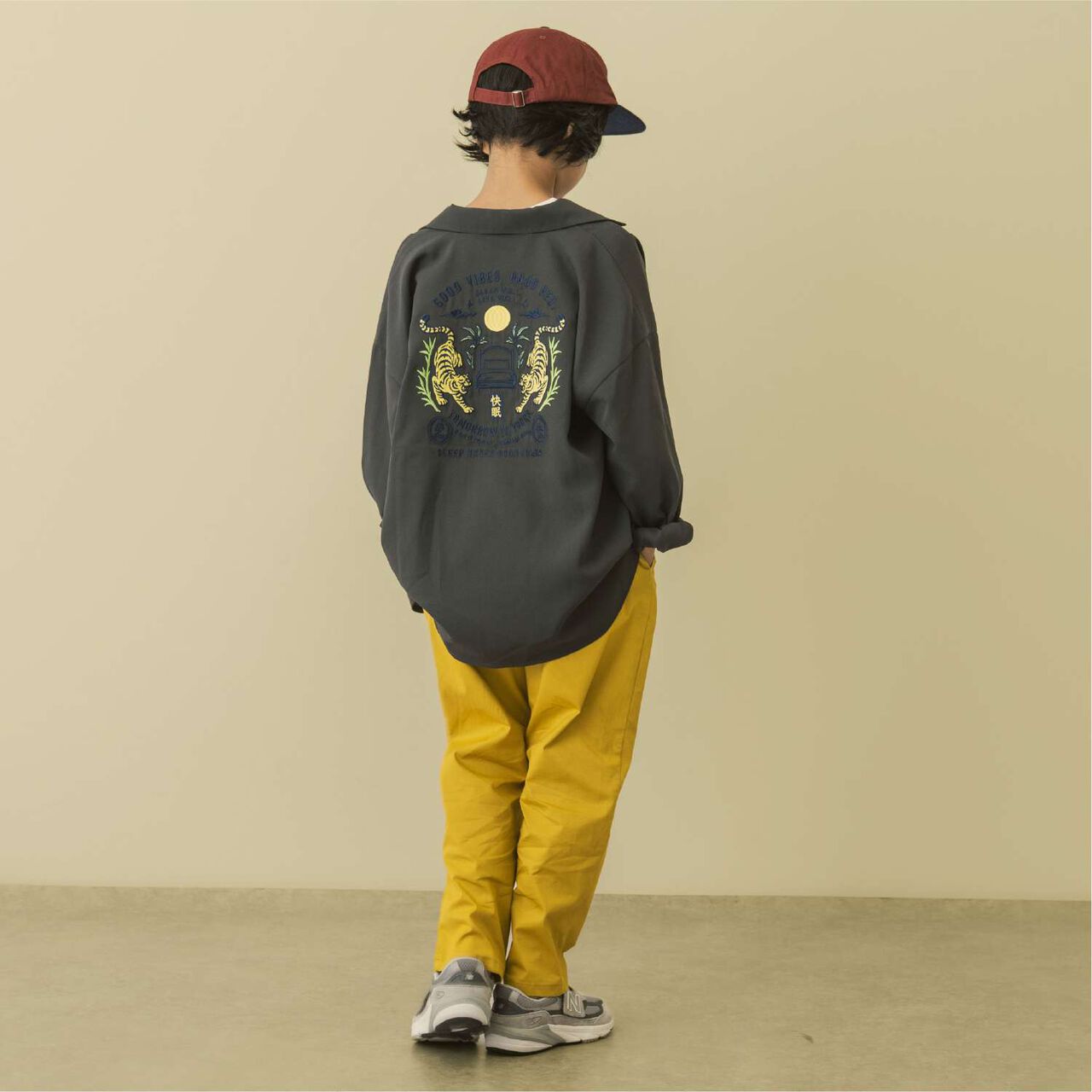 [Parent-Child Matching] Assorted Souvenir Embroidered Long-Sleeve Shirt,Charcoal gray, large image number 8