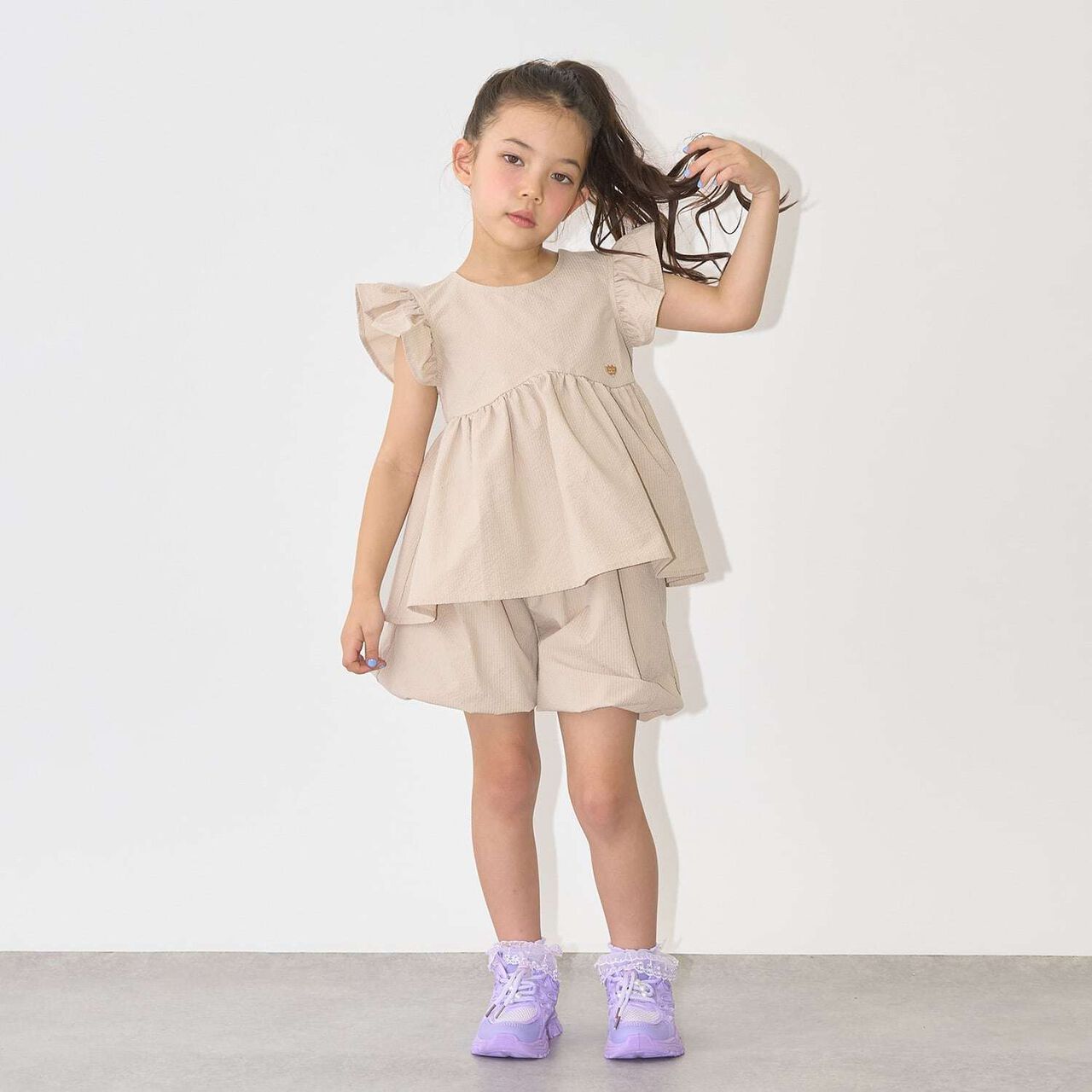 [Outfit Set] Wavy Peplum Blouse & Balloon Pants Set,Navy, large image number 19