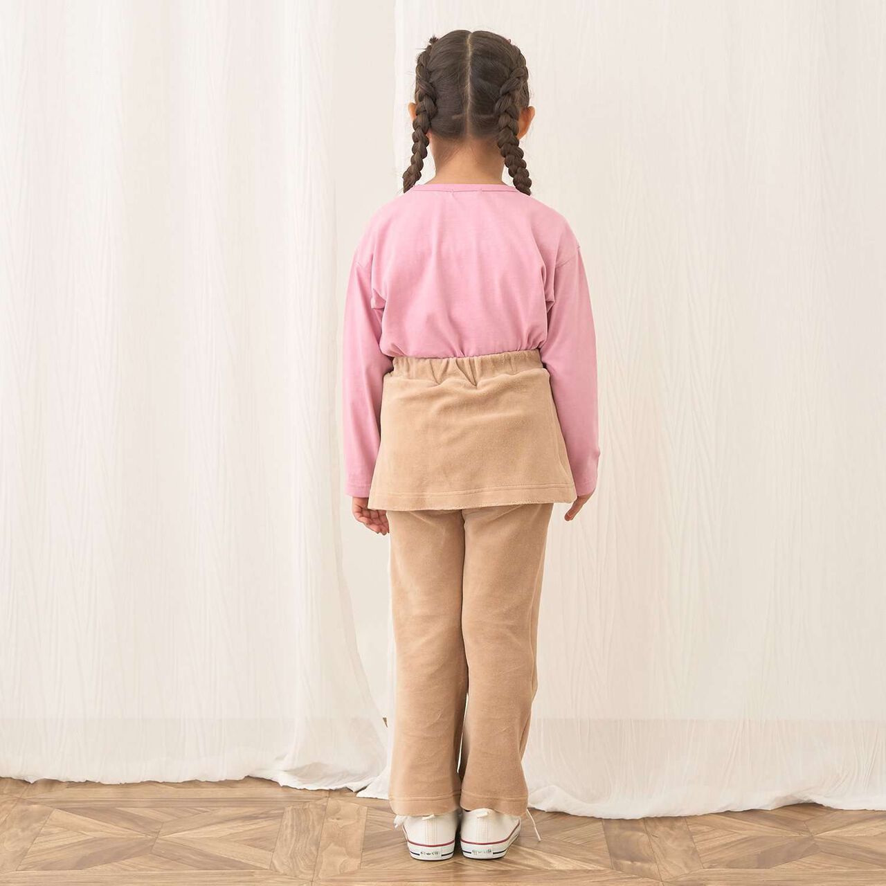 Plush Velour Coordinatable Setup Flared Pants with Skirt,Emerald green, large image number 23