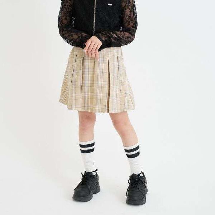 Checkered Front Pleated Skirt,Light beige, medium image number 15