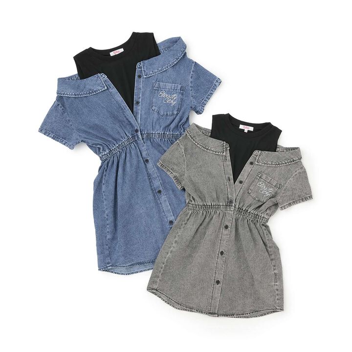 Shoulder Cut-Out Docking Shirt Dress,Blue, medium image number 16