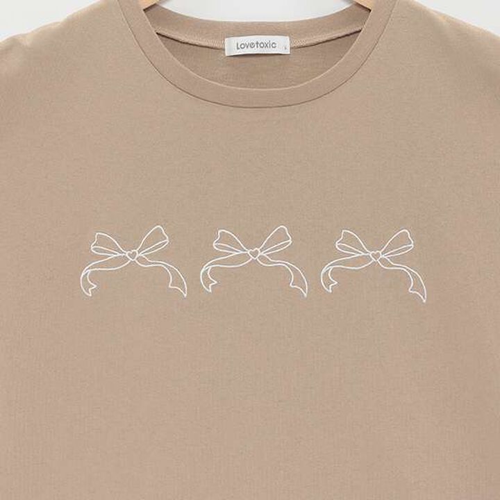 Ribbon Embroidered Half T-Shirt,Mocha tea, medium image number 19