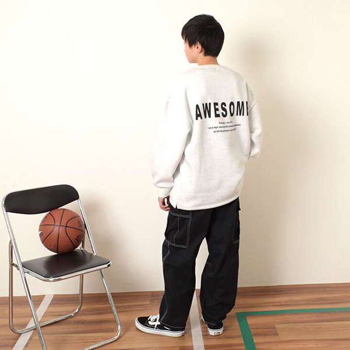 Wool Lined Back Print Sweatshirt,Milky white, medium image number 1