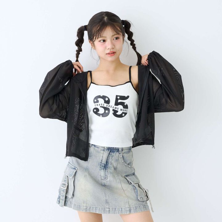 [LTXC/Antibacterial Deodorizing] Mesh Hoodie with Camisole,Black, medium image number 0