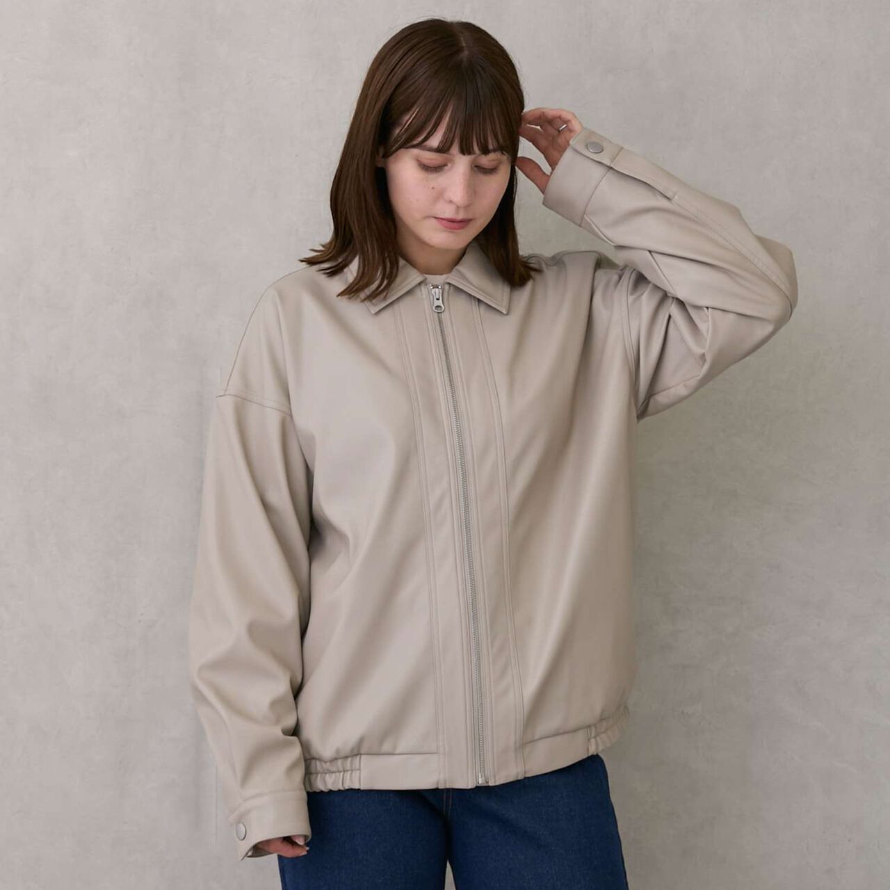 [Link] Faux Leather Jacket,Beige, large image number 4