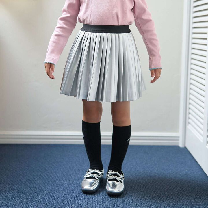 Soft Faux Leather Pleated Skirt (Inner Shorts Included),Silver, medium image number 0