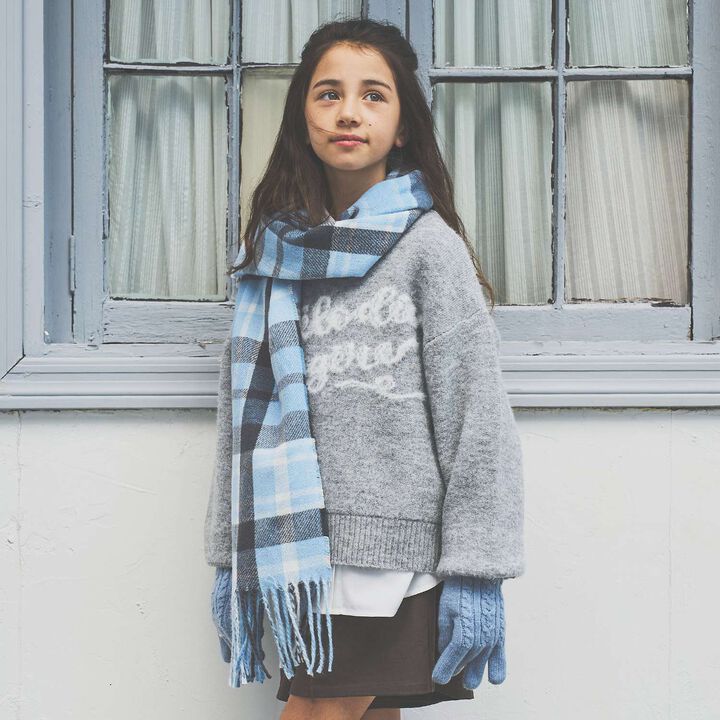 [Static-Free] Cashmere Touch Checkered Scarf,Sax blue, medium image number 0