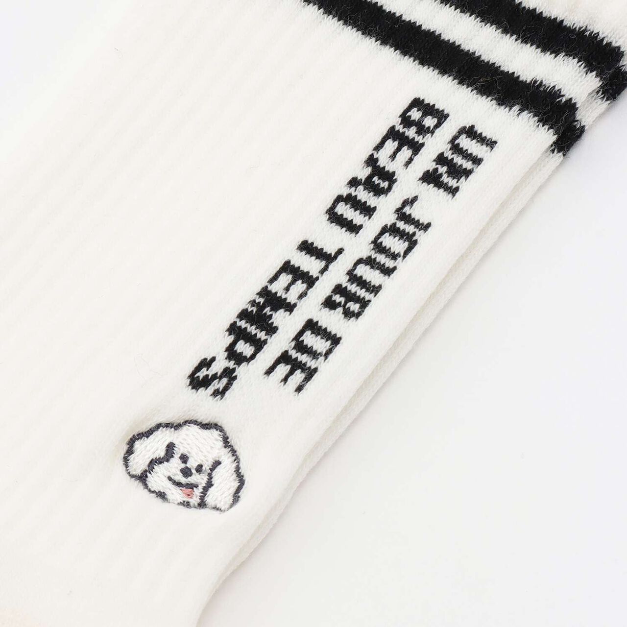 Dog Embroidered Ribbed Crew Socks,Black, large image number 1