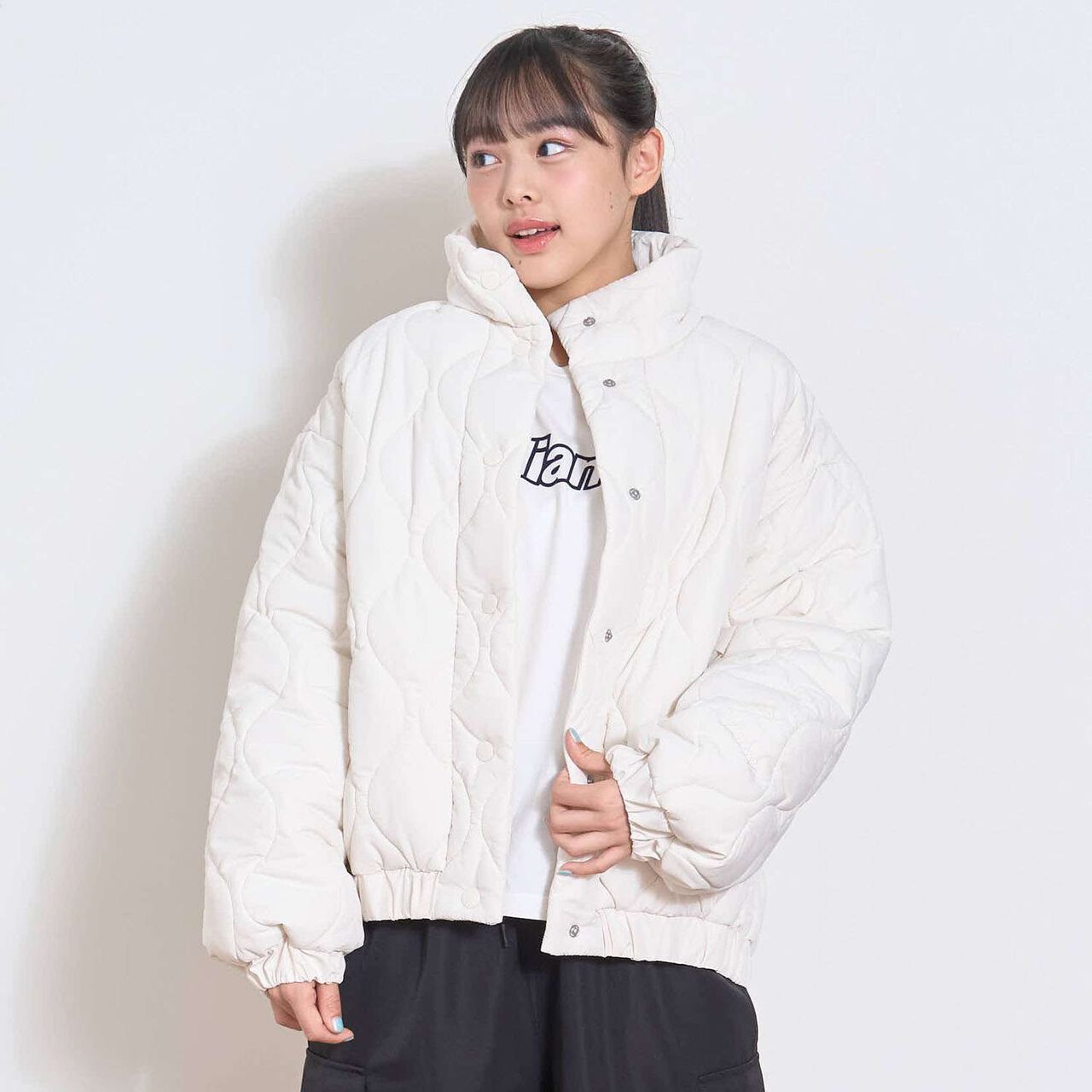 Big Puff Quilted Bomber Jacket,Ivory, large image number 0