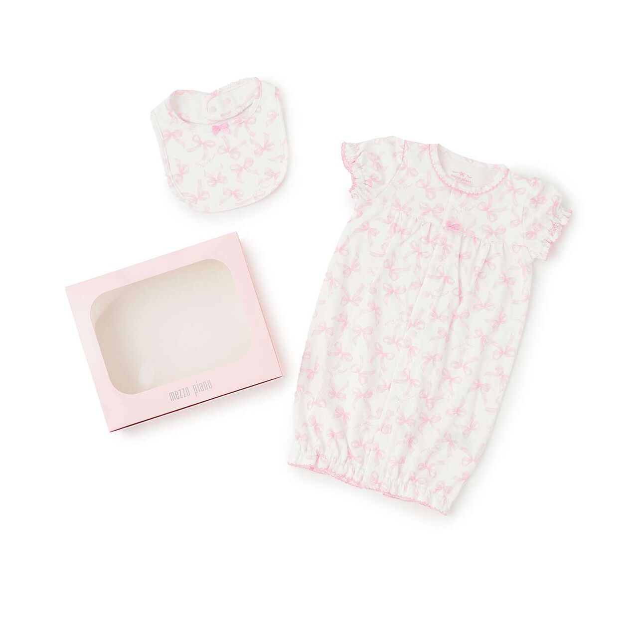 [Box Included] Ribbon Pattern Short-Sleeve 2-Way All-in-One & Bib Set,Sax blue, large image number 12