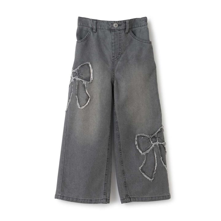 Ribbon Appliqu&eacute; Denim Pants,Gray, medium image number 0