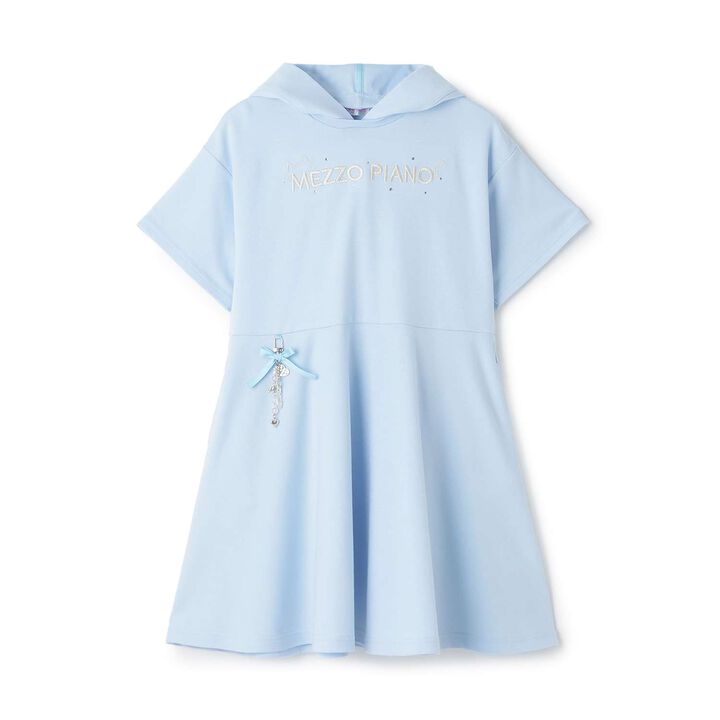Short-Sleeve Parka One-Piece Dress with Animal Ears Charm,Turquoise, medium image number 0