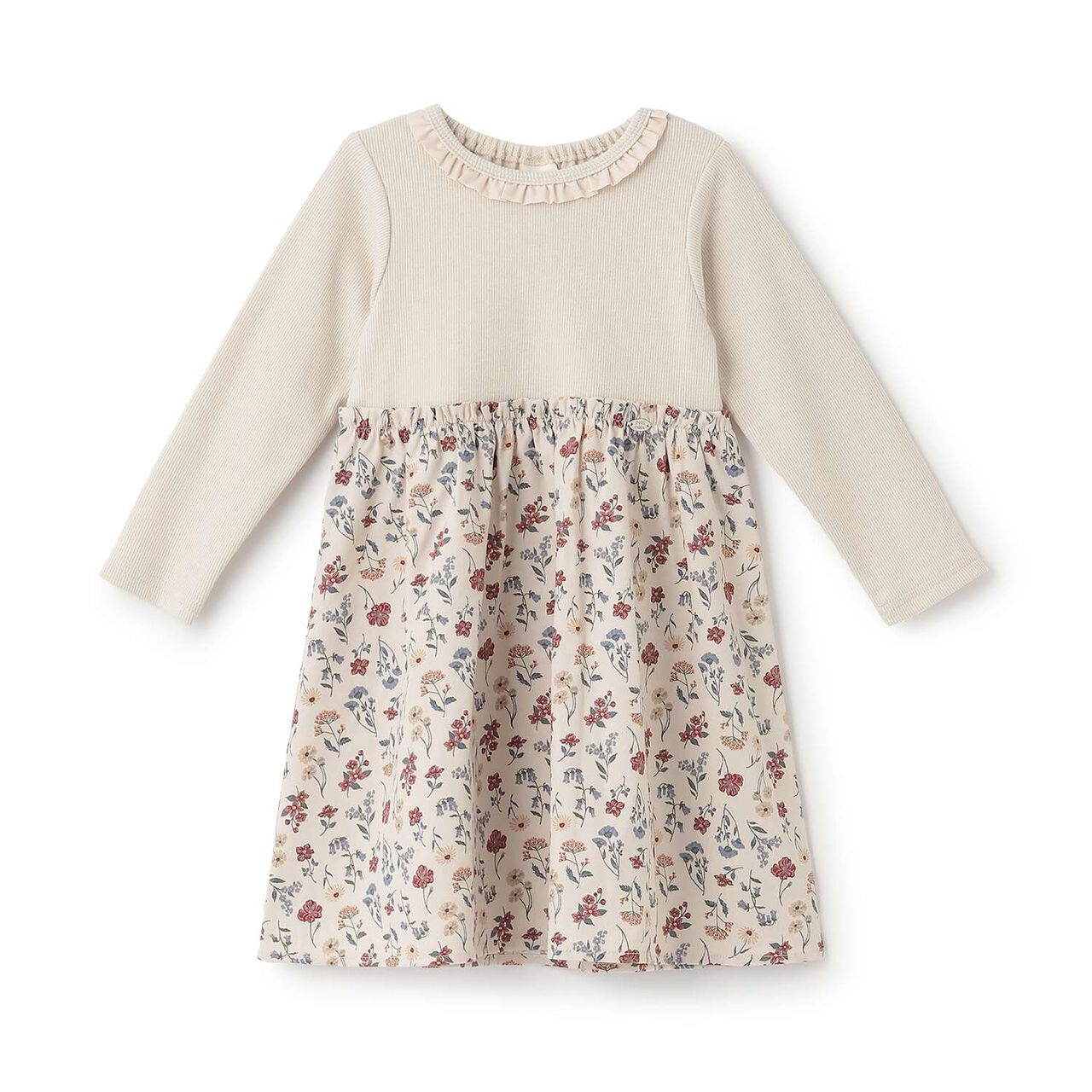 Floral Pattern Docking One-Piece Dress,Milky white, large image number 1