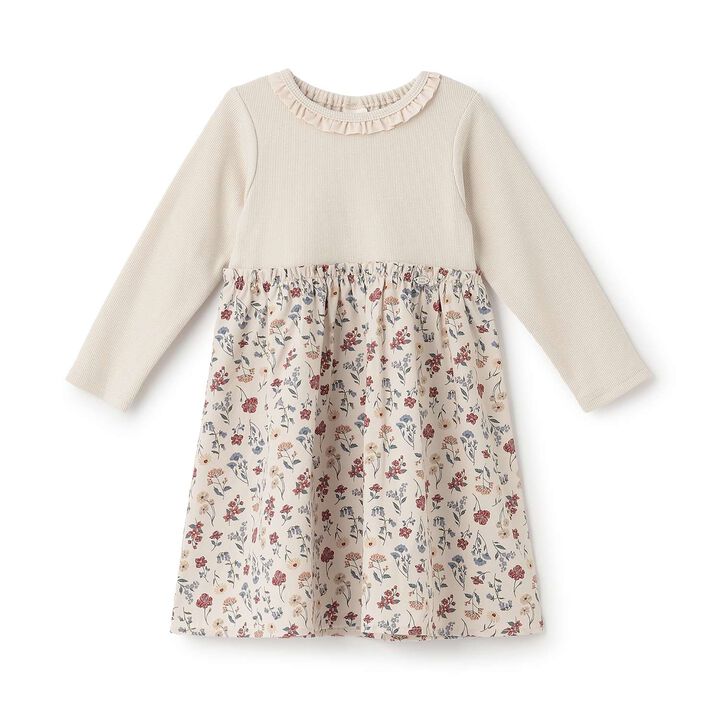 Floral Pattern Docking One-Piece Dress,Milky white, medium image number 1