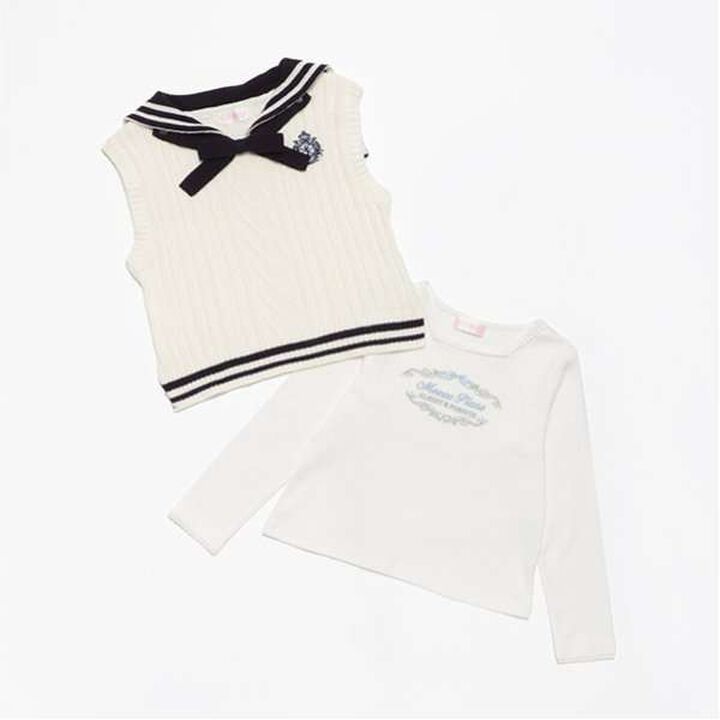 Sailor Knit Vest & Long-Sleeve T-Shirt Set,Off white, medium image number 1