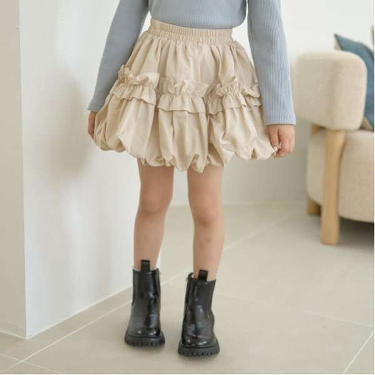 Frilled Balloon Skirt,Deep red, large image number 20
