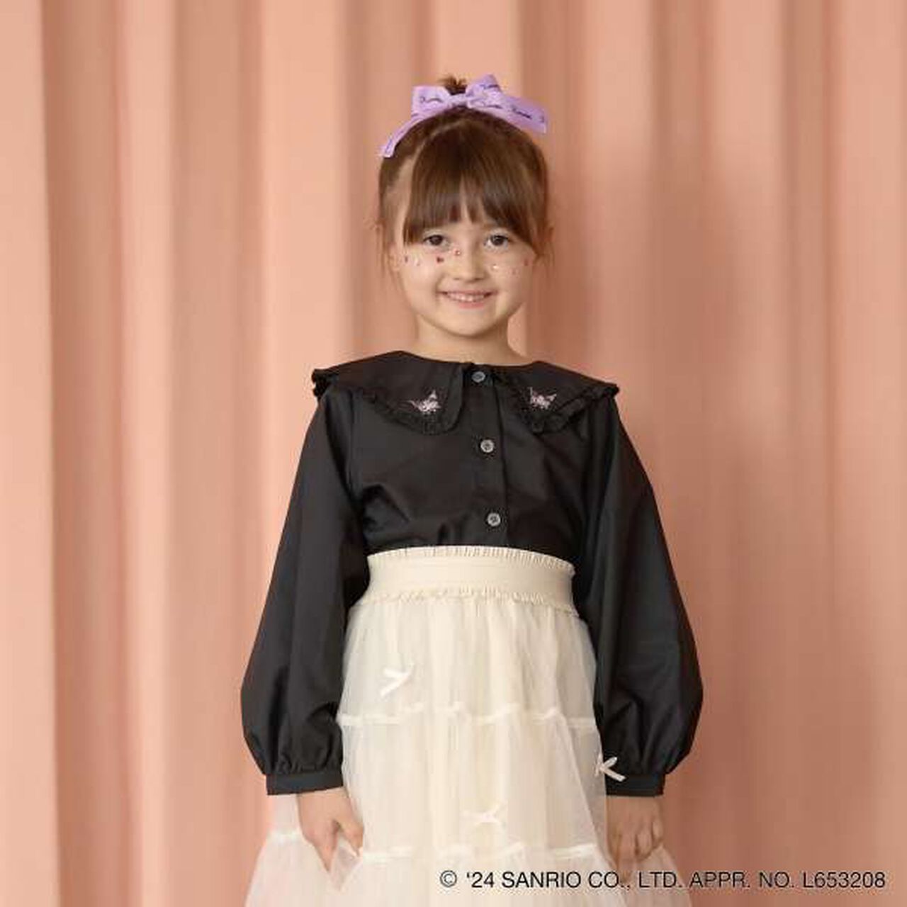 Sanrio Kuromi Frill Collar Blouse & Ribbon Hair Tie Set,Black, large image number 0