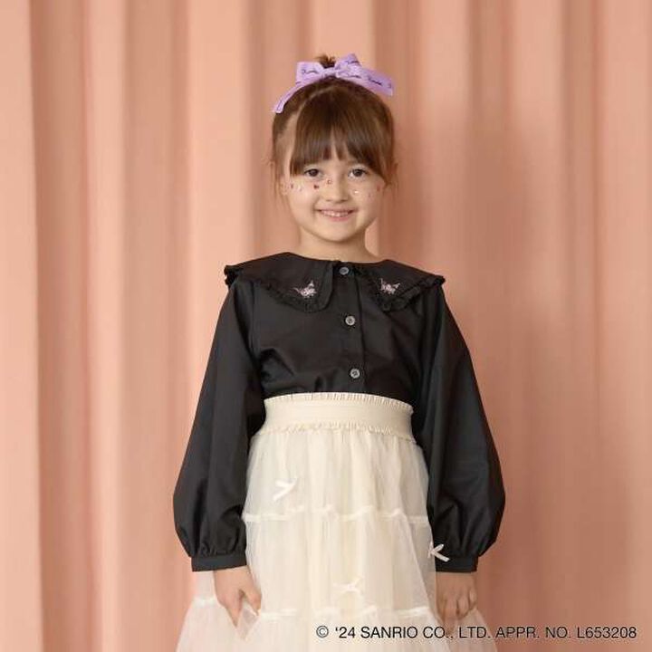 Sanrio Kuromi Frill Collar Blouse & Ribbon Hair Tie Set,Black, medium image number 0