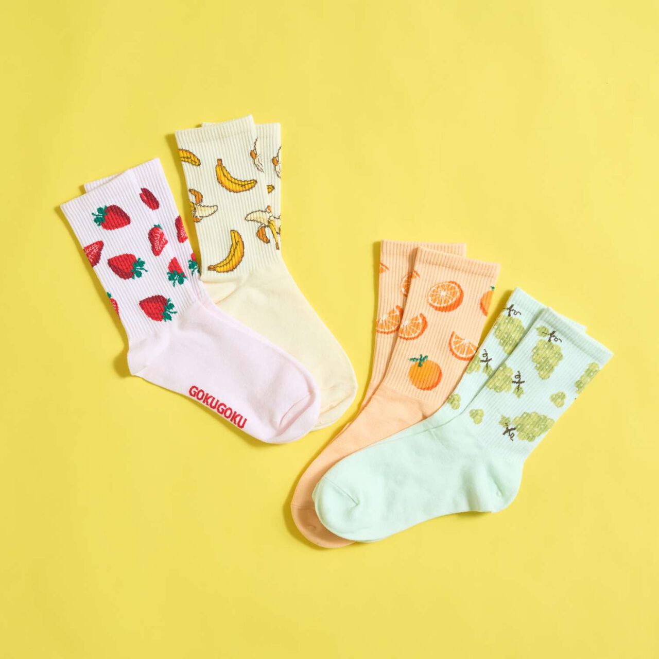 [GOKUGOKU] Fruit Pattern Crew Socks,Pink, large image number 4