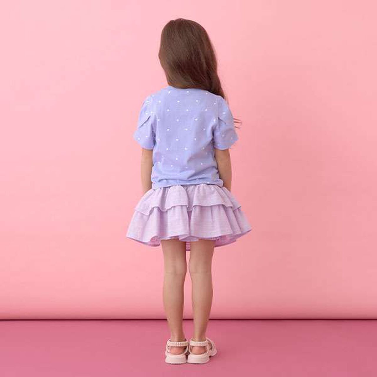 [Soft Cotton] Assorted All-Over Pattern T-Shirt with Tuck Sleeves,Moderate blue, large image number 17