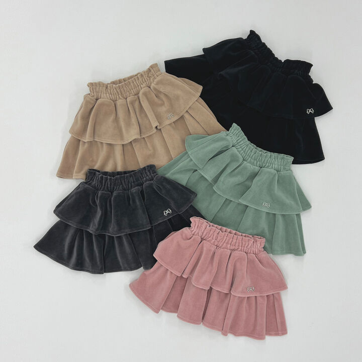 Plush Velour Coordinatable Tiered Skirt,Black, medium image number 15