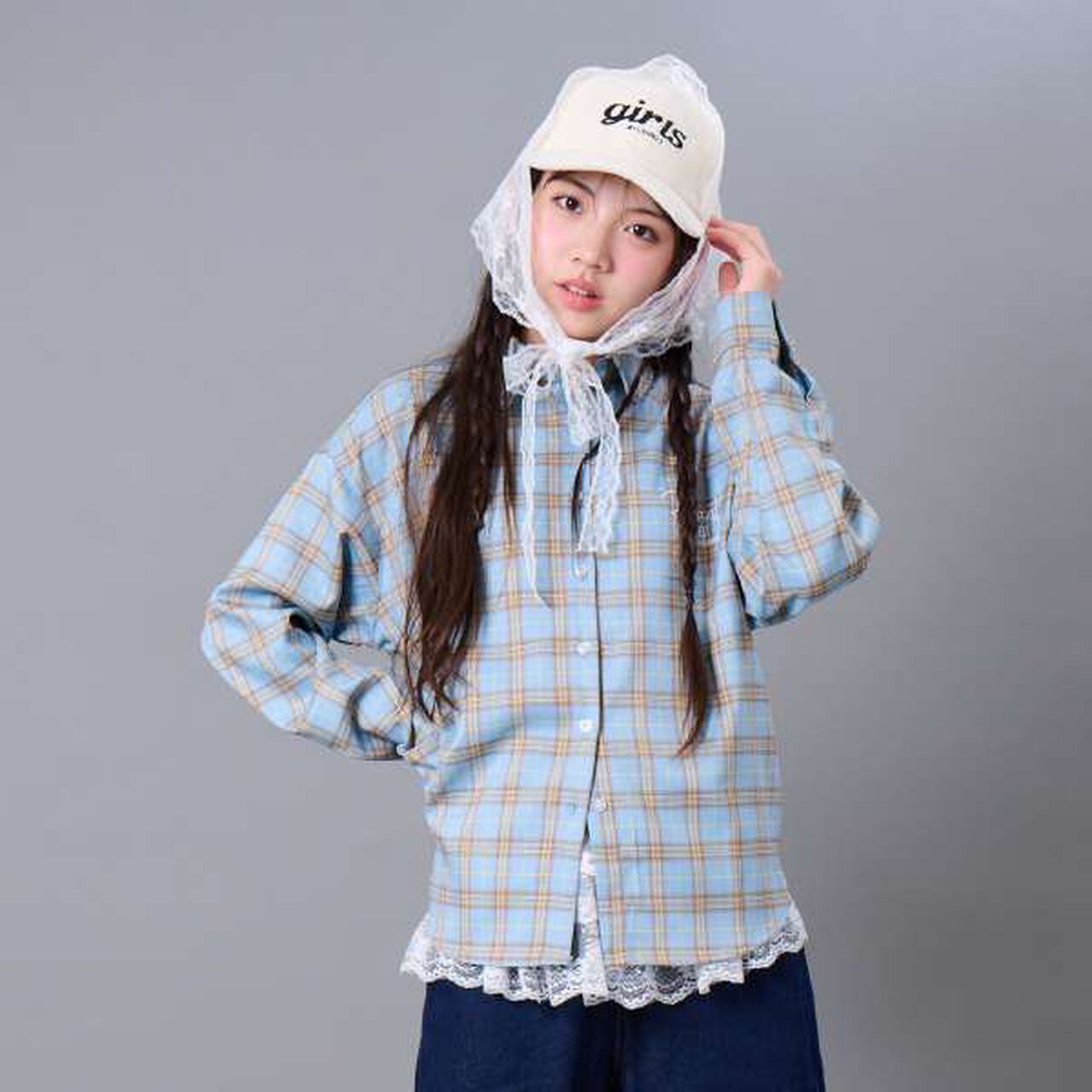 Checkered Loose Shirt,Blue, large image number 3
