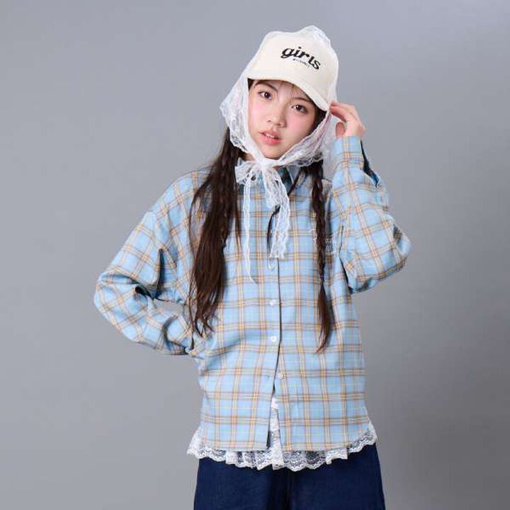 Checkered Loose Shirt,Blue, medium image number 3
