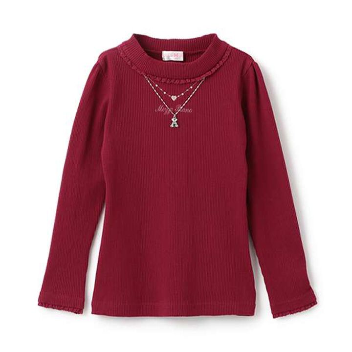 Necklace & Embroidered Ribbed Long-Sleeve T-Shirt,Off white, medium image number 4