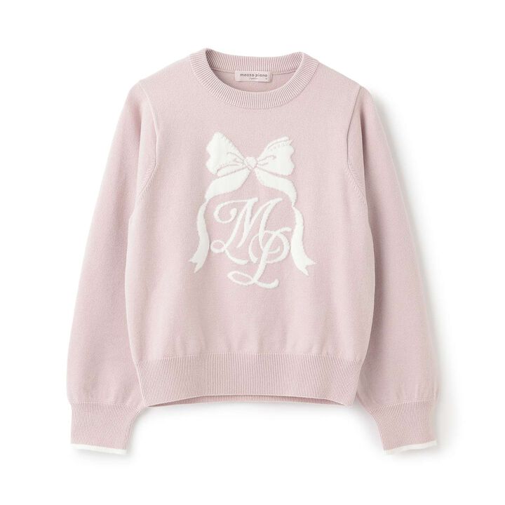 Knit Pullover with Pearl-Accent Ribbon,Light pink, medium image number 0