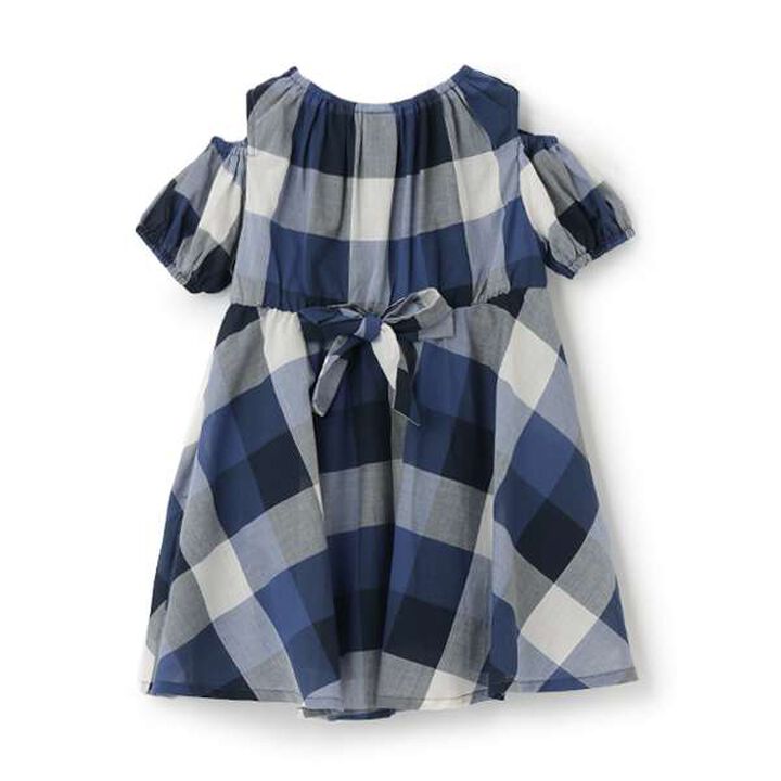 [Link] Off-Shoulder Check One-Piece Dress,Blue, medium image number 16