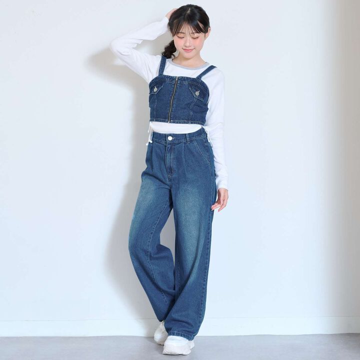 [LTXC] Denim Bustier & Wide Pants Outfit Set,Blue, medium image number 1