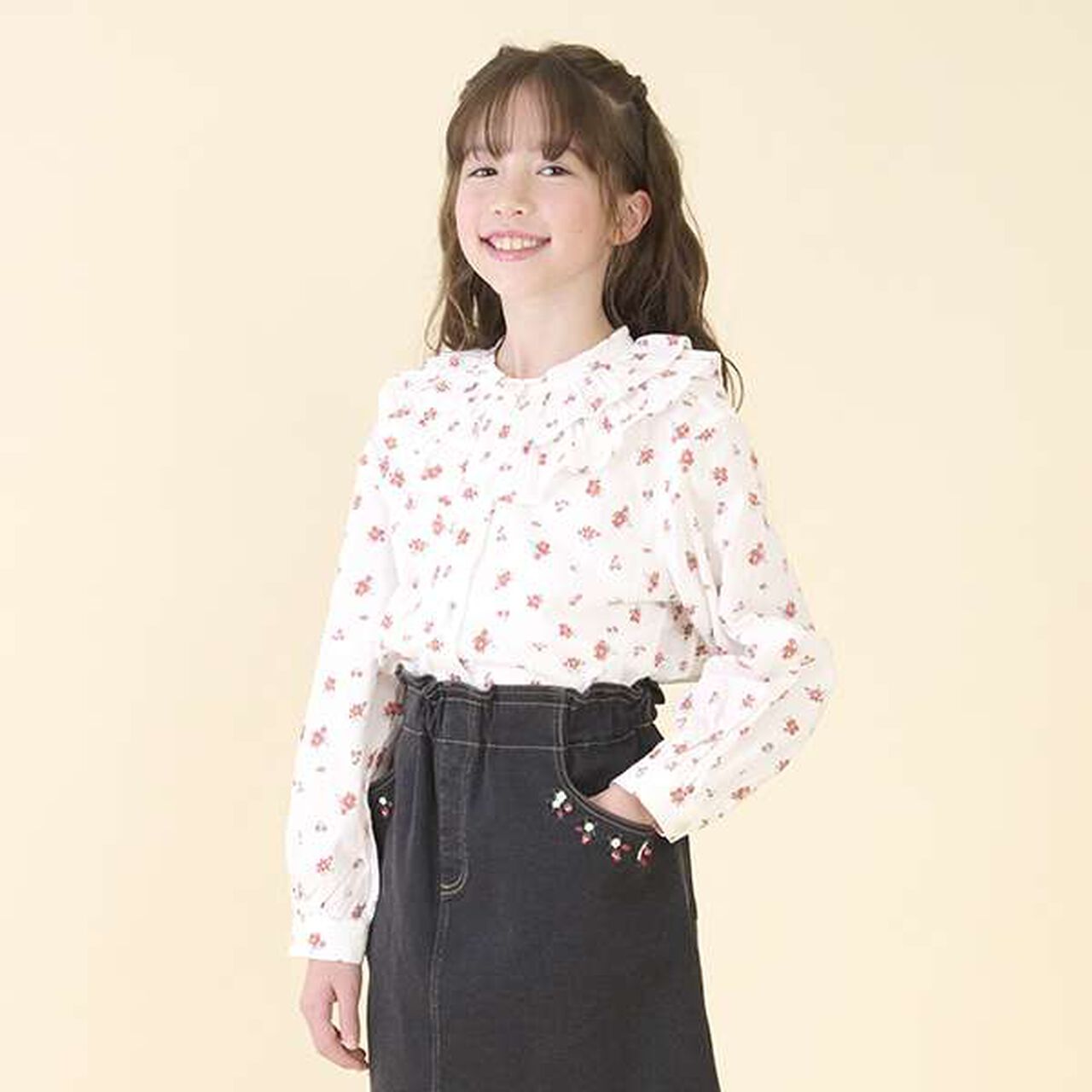 [Link] Frill Collar Blouse (Junior),Red, large image number 0