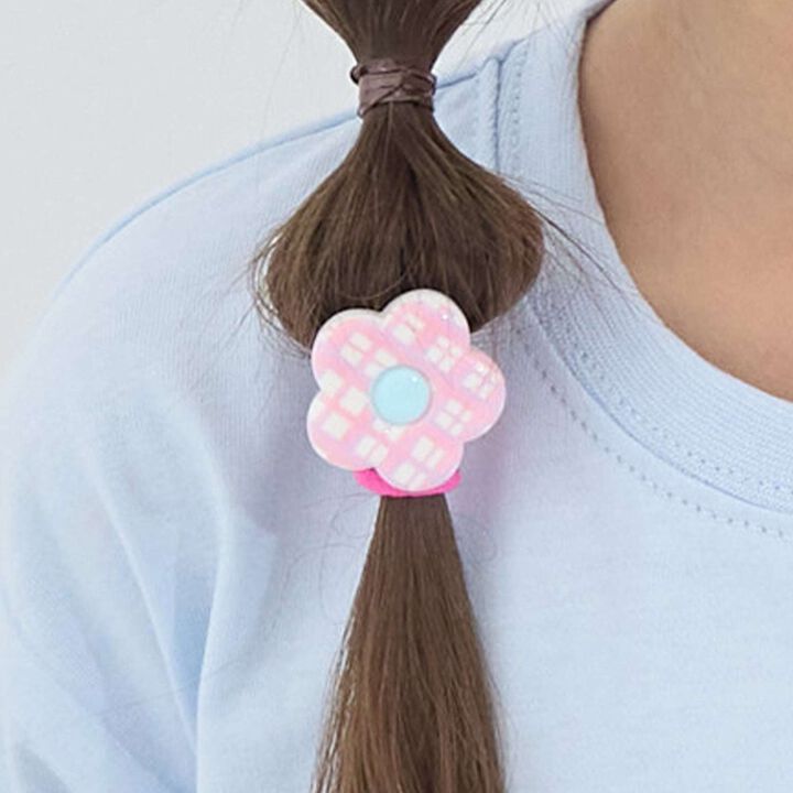 Checkered Flower Hair Ties (Set of 2),, medium